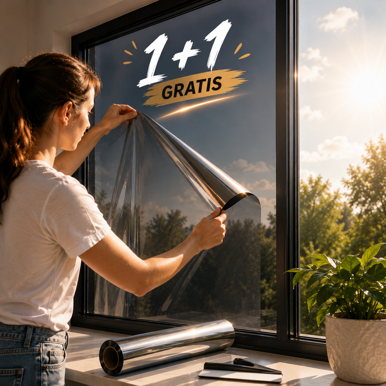1+1 Gratis!! Folie geam protecție solară anti căldură 300cm x 50cm
