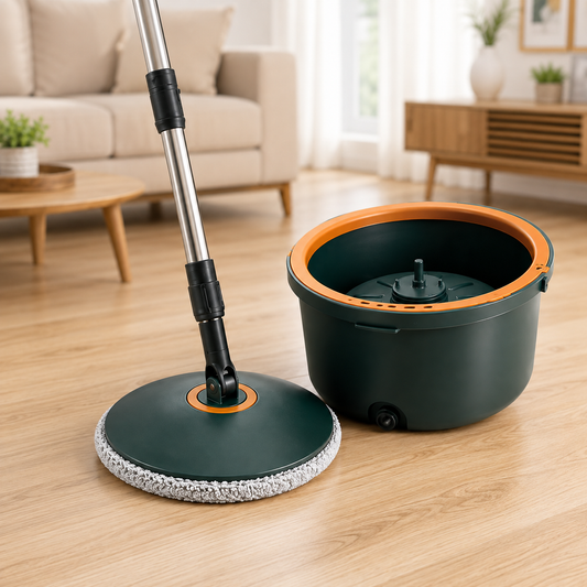 Mop Rotativ 360 - Găleată, 4 Lavete, Separare Apă  Curată/Murdară, Tijă Inox