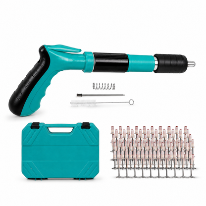 Pistol de cuie manual,5 trepte ajustabile,33.5x11cm,set cu 50 cuie,cutie de unelte albastră