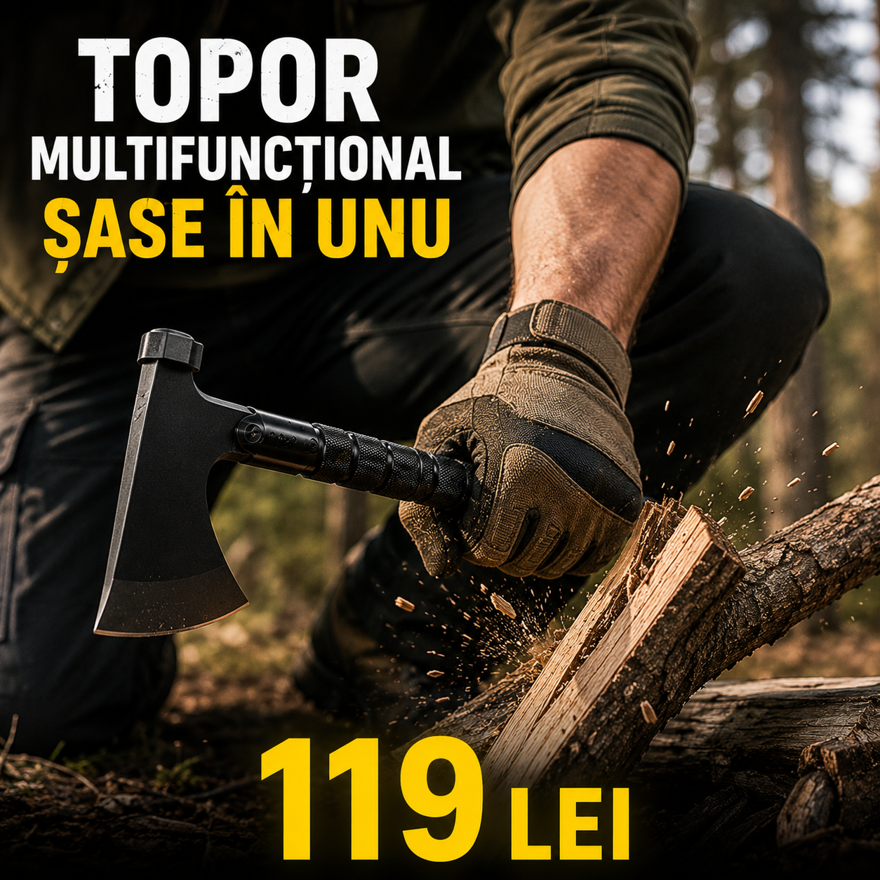 Unealtă  Multifunctional 6 in 1 cu Cutit, Amnar, Busola si Fluier, 43,4 cm, Otel 420,Negru